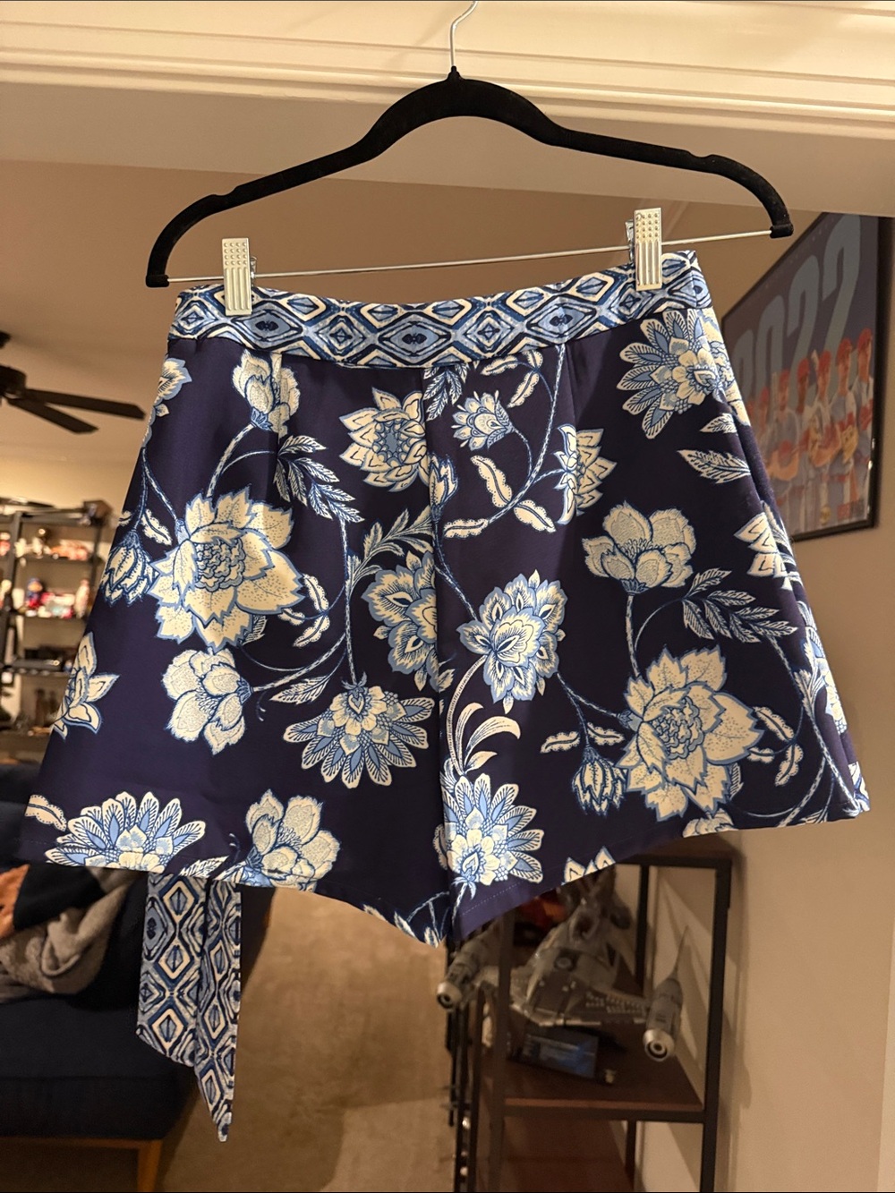 Flying Tomato Navy Blue Floral Tie-Waist Skort